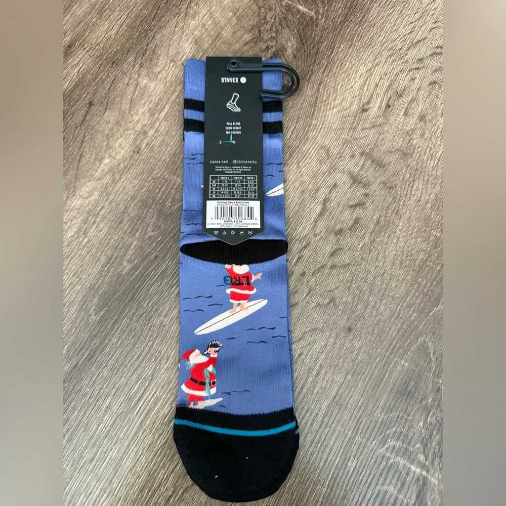🆕 Stance Kids Casual Crew Socks Surfing Santa Blue Novelty Crew Size L 3–5.5